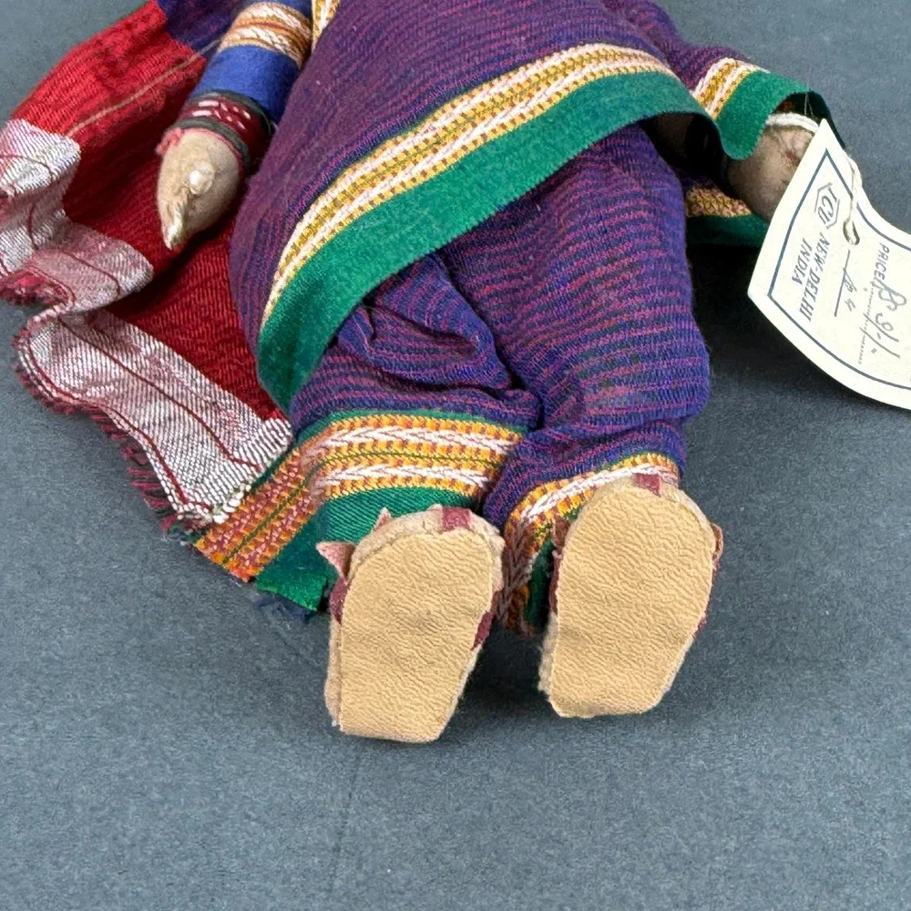 Vtg Indian Handmade Cloth Doll Woman in Traditional Dress Basket 11